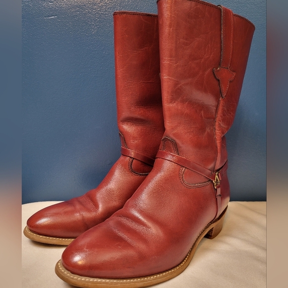Miss Capezio Pull On Equestrian Style Boots Size 7 Gold Harness Detail Red Brown - Picture 2 of 15